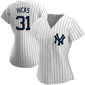 Women's New York Yankees Aaron Hicks Authentic White Home Name Jersey